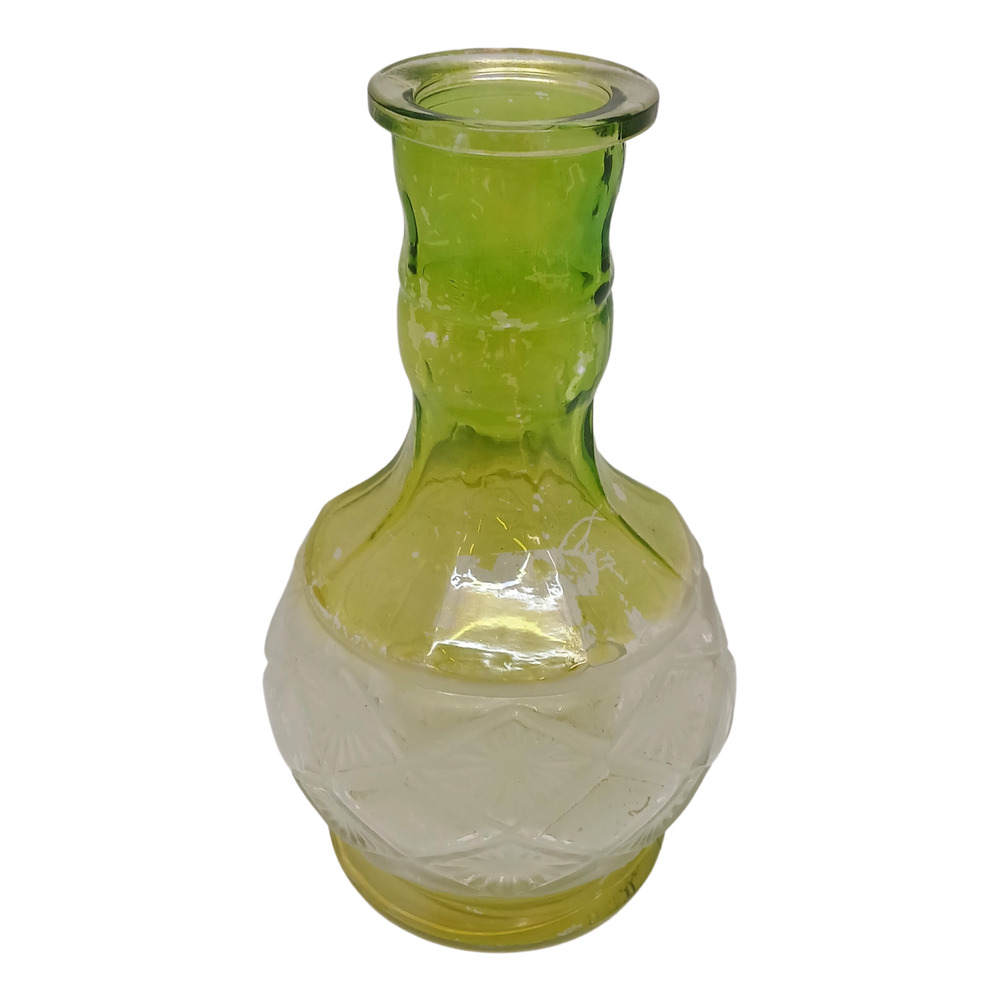 VTG Art Decorative Large Roman Glass Green Vase Diamond Cut Pattern Retro Decor